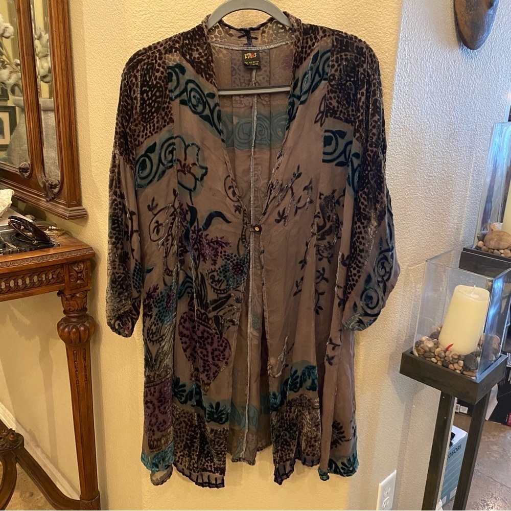 ETHOS Women Silk Floral Sheer Kimono Topper Size 1X Plus